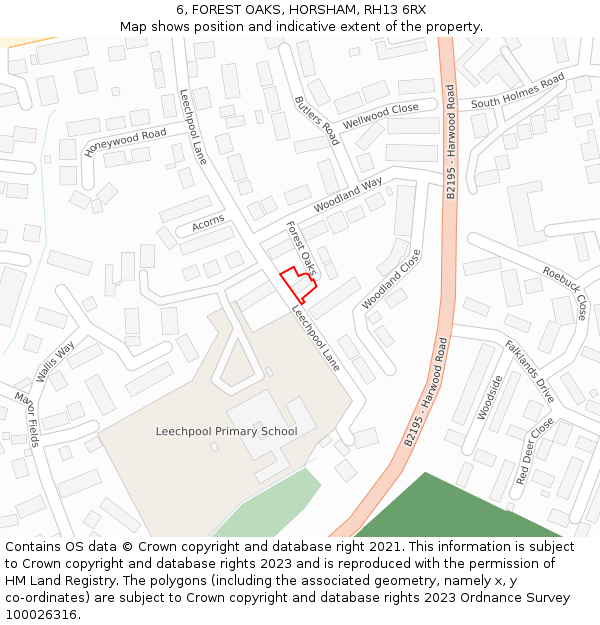 6, FOREST OAKS, HORSHAM, RH13 6RX: Location map and indicative extent of plot