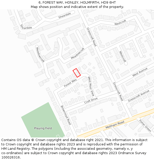 6, FOREST WAY, HONLEY, HOLMFIRTH, HD9 6HT: Location map and indicative extent of plot