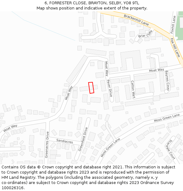 6, FORRESTER CLOSE, BRAYTON, SELBY, YO8 9TL: Location map and indicative extent of plot