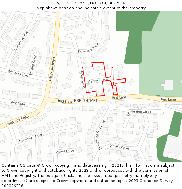6, FOSTER LANE, BOLTON, BL2 5HW: Location map and indicative extent of plot