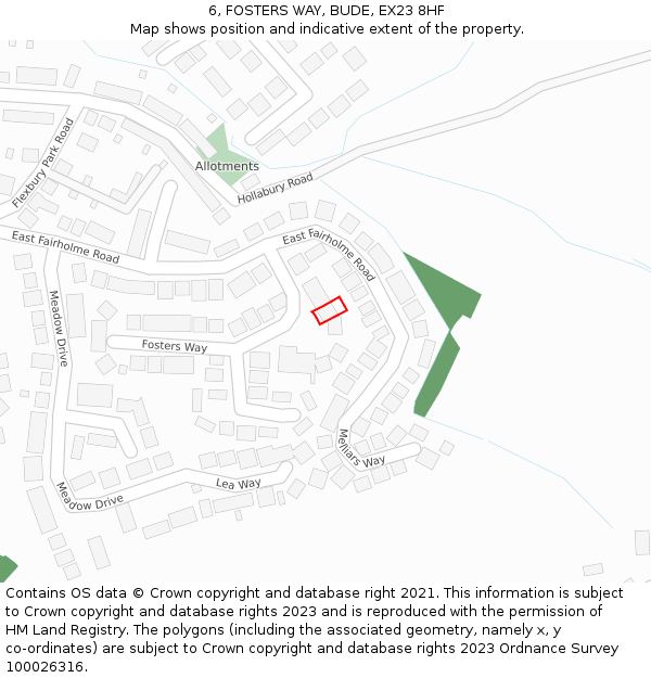 6, FOSTERS WAY, BUDE, EX23 8HF: Location map and indicative extent of plot