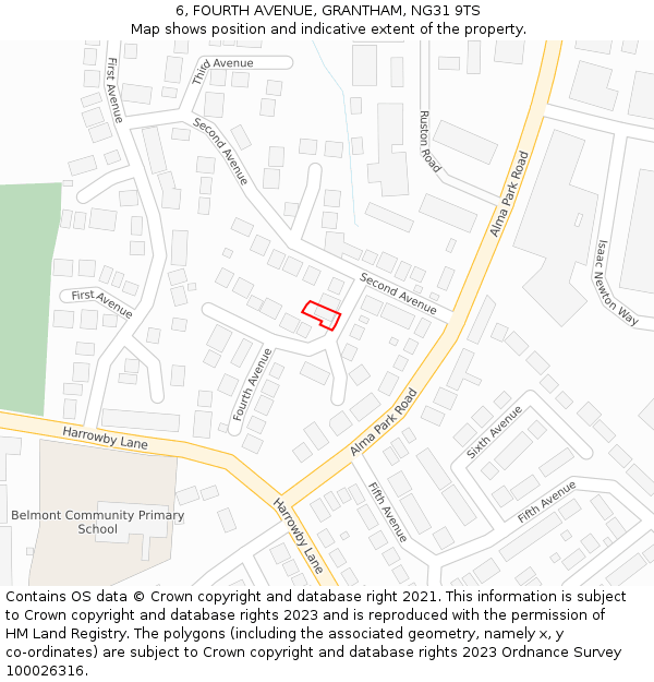 6, FOURTH AVENUE, GRANTHAM, NG31 9TS: Location map and indicative extent of plot
