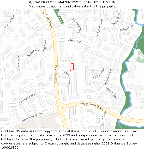 6, FOWLER CLOSE, MAIDENBOWER, CRAWLEY, RH10 7UN: Location map and indicative extent of plot