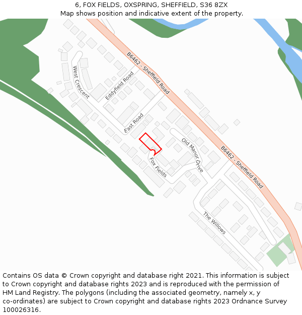 6, FOX FIELDS, OXSPRING, SHEFFIELD, S36 8ZX: Location map and indicative extent of plot