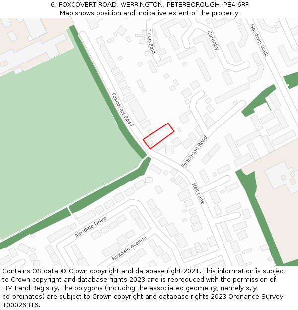 6, FOXCOVERT ROAD, WERRINGTON, PETERBOROUGH, PE4 6RF: Location map and indicative extent of plot