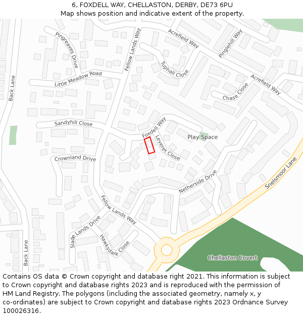 6, FOXDELL WAY, CHELLASTON, DERBY, DE73 6PU: Location map and indicative extent of plot