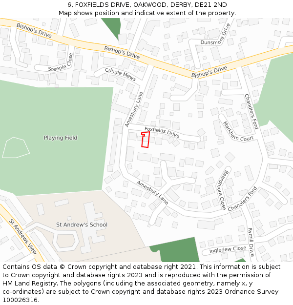 6, FOXFIELDS DRIVE, OAKWOOD, DERBY, DE21 2ND: Location map and indicative extent of plot