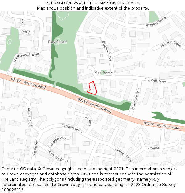 6, FOXGLOVE WAY, LITTLEHAMPTON, BN17 6UN: Location map and indicative extent of plot