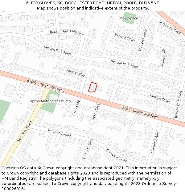 6, FOXGLOVES, 68, DORCHESTER ROAD, UPTON, POOLE, BH16 5NS: Location map and indicative extent of plot