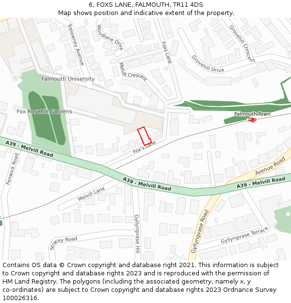6, FOXS LANE, FALMOUTH, TR11 4DS: Location map and indicative extent of plot