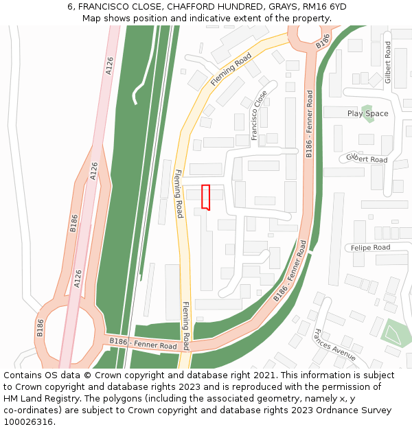 6, FRANCISCO CLOSE, CHAFFORD HUNDRED, GRAYS, RM16 6YD: Location map and indicative extent of plot