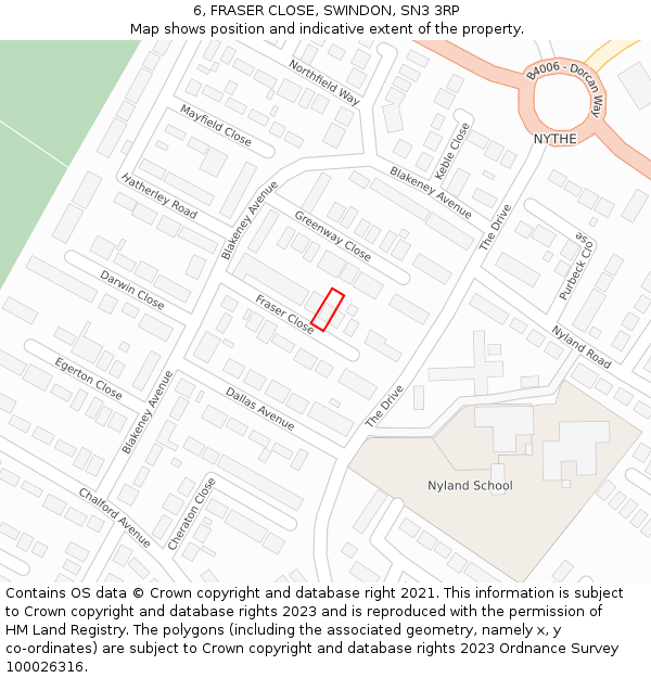 6, FRASER CLOSE, SWINDON, SN3 3RP: Location map and indicative extent of plot
