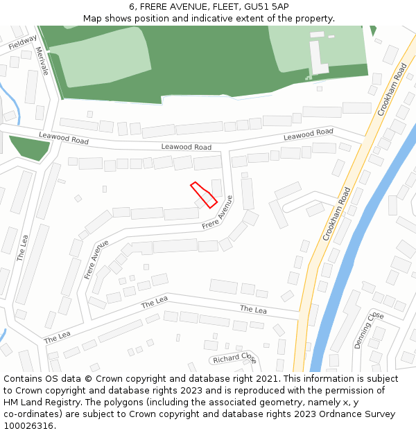 6, FRERE AVENUE, FLEET, GU51 5AP: Location map and indicative extent of plot
