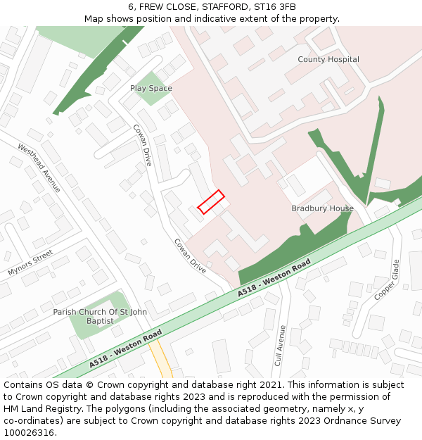 6, FREW CLOSE, STAFFORD, ST16 3FB: Location map and indicative extent of plot