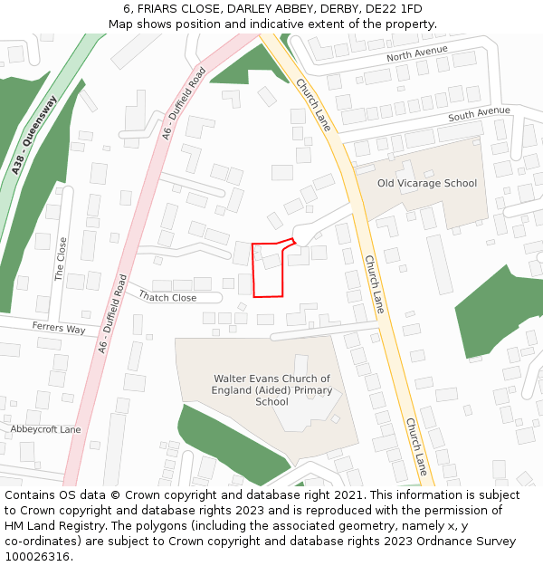 6, FRIARS CLOSE, DARLEY ABBEY, DERBY, DE22 1FD: Location map and indicative extent of plot
