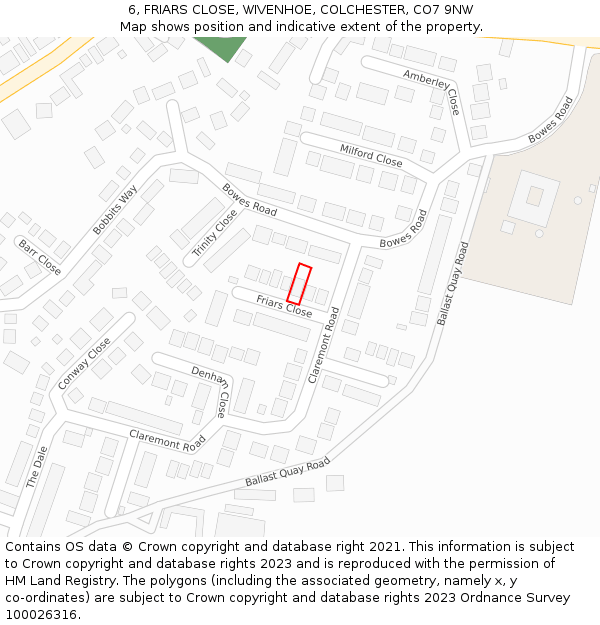 6, FRIARS CLOSE, WIVENHOE, COLCHESTER, CO7 9NW: Location map and indicative extent of plot