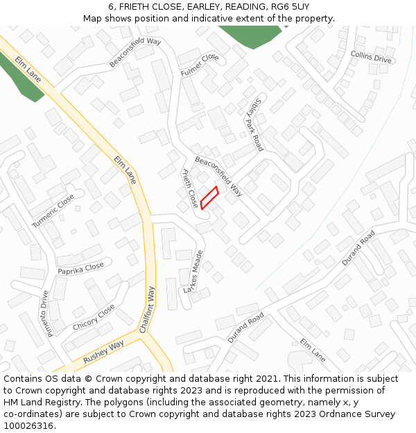 6, FRIETH CLOSE, EARLEY, READING, RG6 5UY: Location map and indicative extent of plot
