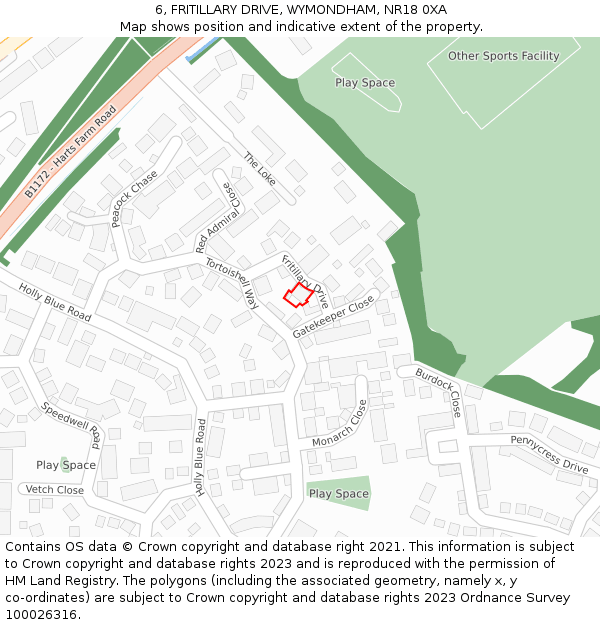 6, FRITILLARY DRIVE, WYMONDHAM, NR18 0XA: Location map and indicative extent of plot