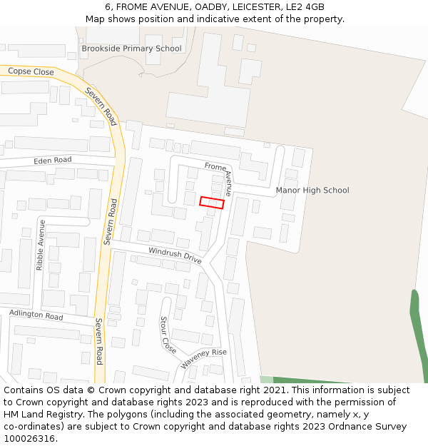 6, FROME AVENUE, OADBY, LEICESTER, LE2 4GB: Location map and indicative extent of plot