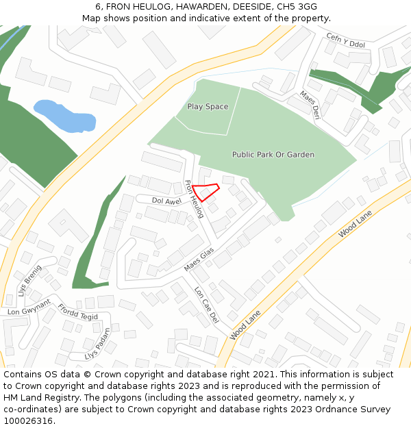 6, FRON HEULOG, HAWARDEN, DEESIDE, CH5 3GG: Location map and indicative extent of plot