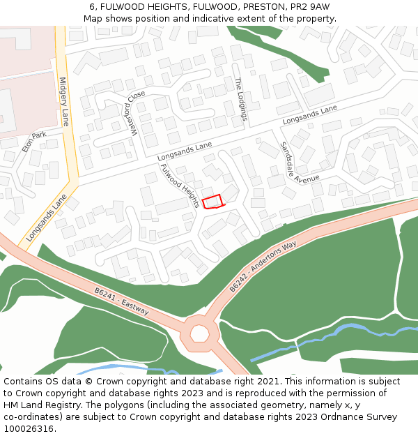 6, FULWOOD HEIGHTS, FULWOOD, PRESTON, PR2 9AW: Location map and indicative extent of plot