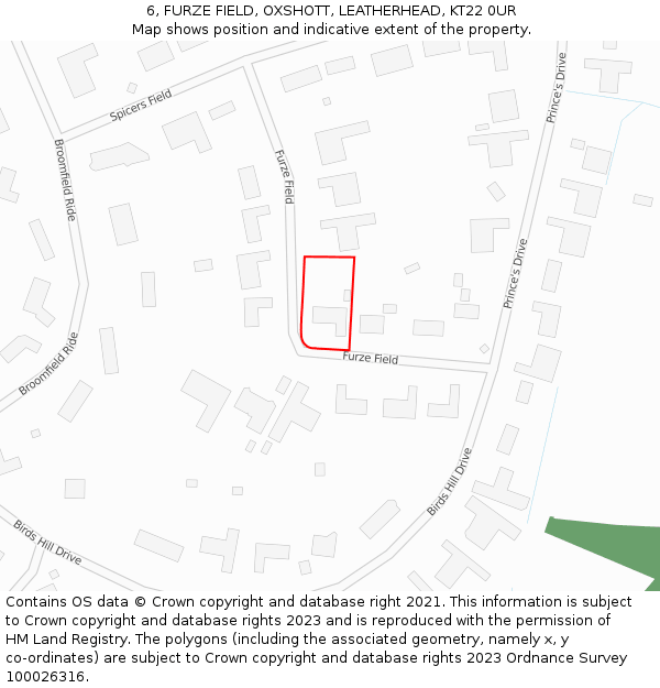 6, FURZE FIELD, OXSHOTT, LEATHERHEAD, KT22 0UR: Location map and indicative extent of plot