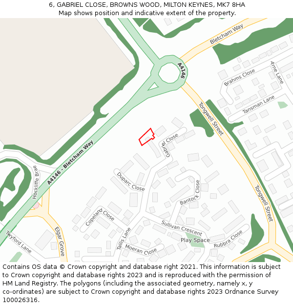 6, GABRIEL CLOSE, BROWNS WOOD, MILTON KEYNES, MK7 8HA: Location map and indicative extent of plot