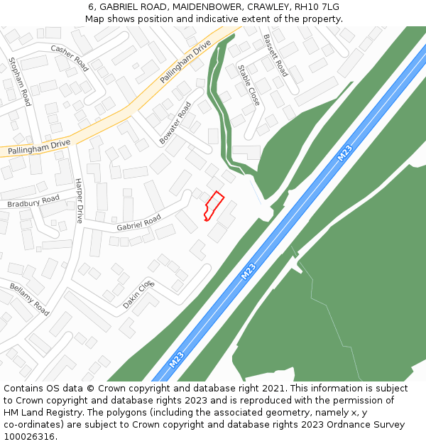 6, GABRIEL ROAD, MAIDENBOWER, CRAWLEY, RH10 7LG: Location map and indicative extent of plot