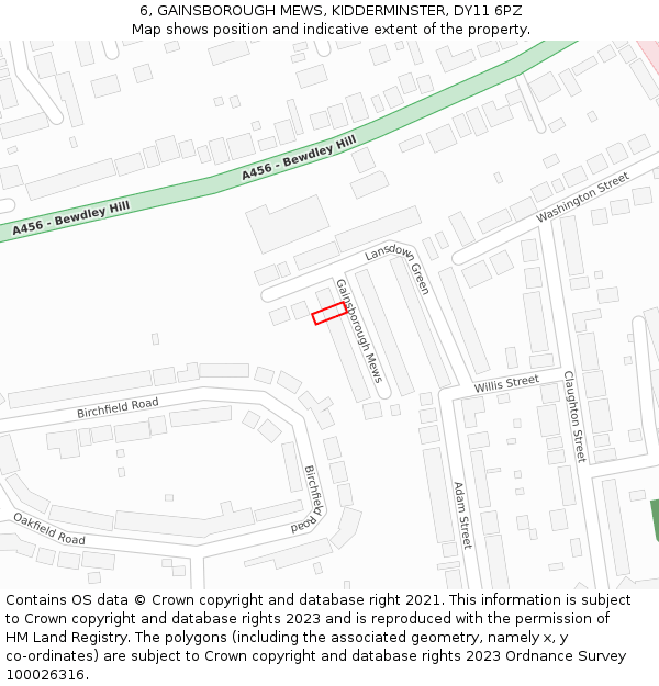 6, GAINSBOROUGH MEWS, KIDDERMINSTER, DY11 6PZ: Location map and indicative extent of plot