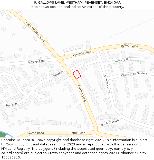 6, GALLOWS LANE, WESTHAM, PEVENSEY, BN24 5AA: Location map and indicative extent of plot