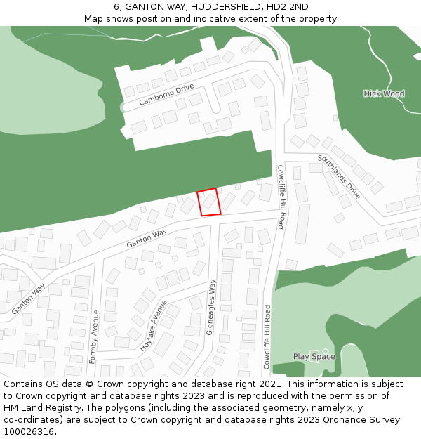 6, GANTON WAY, HUDDERSFIELD, HD2 2ND: Location map and indicative extent of plot