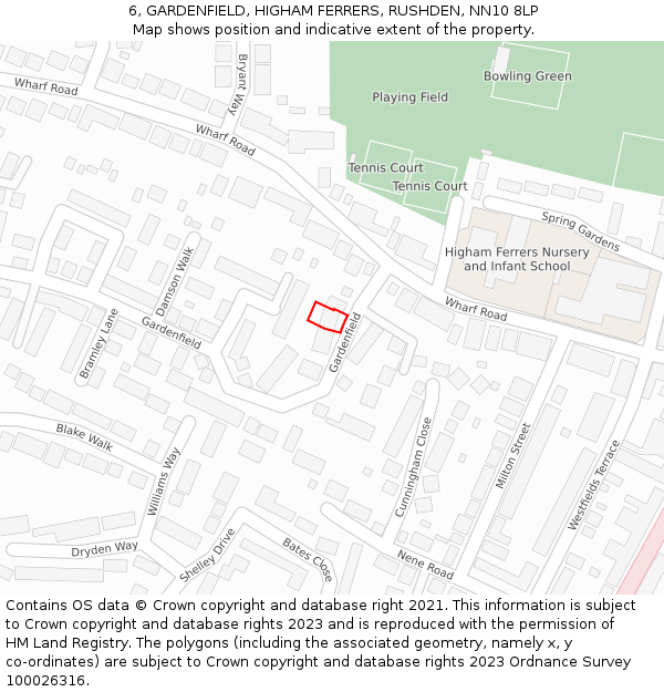 6, GARDENFIELD, HIGHAM FERRERS, RUSHDEN, NN10 8LP: Location map and indicative extent of plot