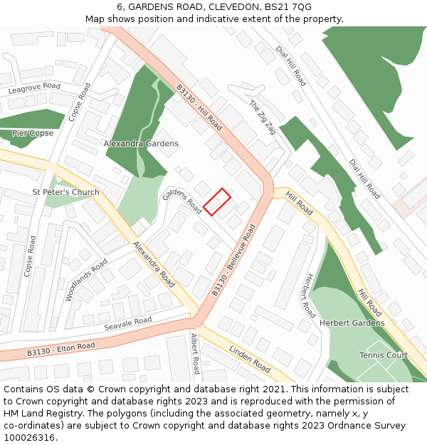 6, GARDENS ROAD, CLEVEDON, BS21 7QG: Location map and indicative extent of plot