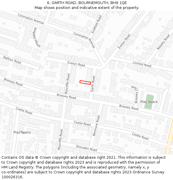 6, GARTH ROAD, BOURNEMOUTH, BH9 1QE: Location map and indicative extent of plot