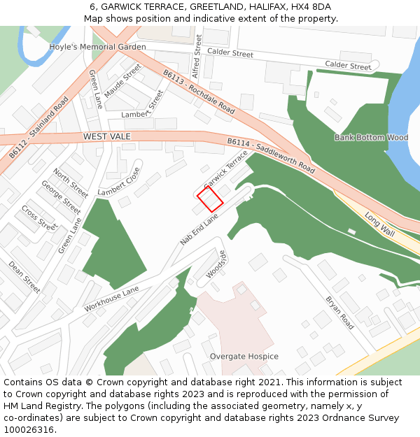 6, GARWICK TERRACE, GREETLAND, HALIFAX, HX4 8DA: Location map and indicative extent of plot