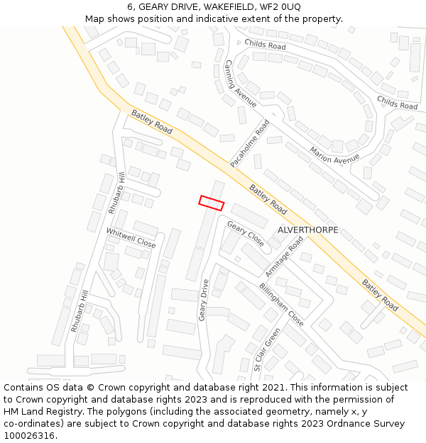6, GEARY DRIVE, WAKEFIELD, WF2 0UQ: Location map and indicative extent of plot