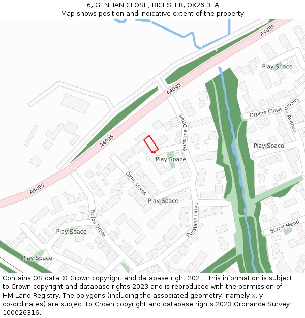 6, GENTIAN CLOSE, BICESTER, OX26 3EA: Location map and indicative extent of plot