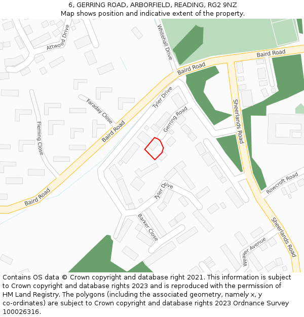 6, GERRING ROAD, ARBORFIELD, READING, RG2 9NZ: Location map and indicative extent of plot