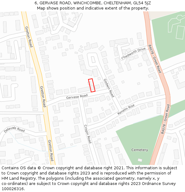 6, GERVASE ROAD, WINCHCOMBE, CHELTENHAM, GL54 5JZ: Location map and indicative extent of plot
