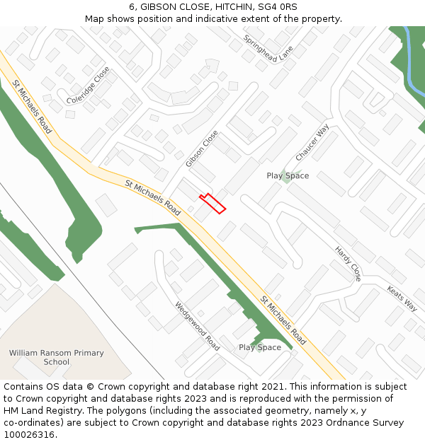 6, GIBSON CLOSE, HITCHIN, SG4 0RS: Location map and indicative extent of plot