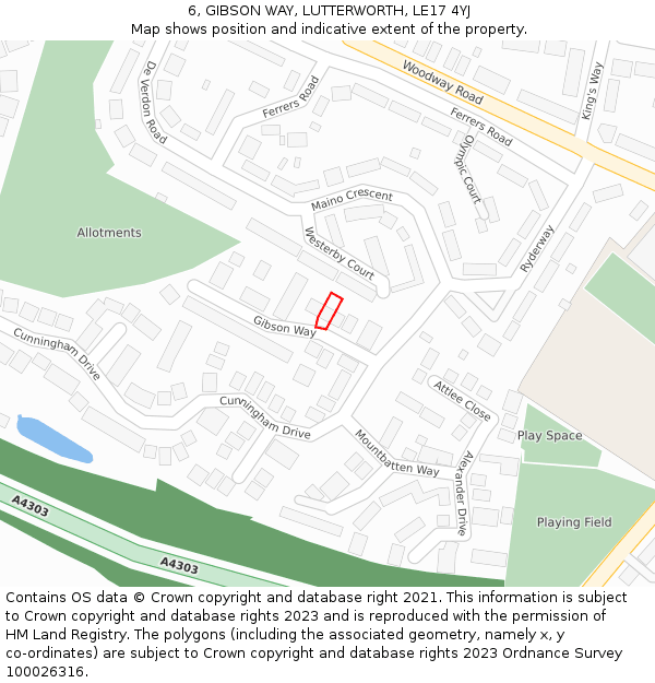 6, GIBSON WAY, LUTTERWORTH, LE17 4YJ: Location map and indicative extent of plot