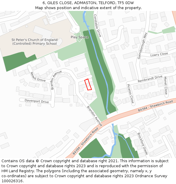 6, GILES CLOSE, ADMASTON, TELFORD, TF5 0DW: Location map and indicative extent of plot
