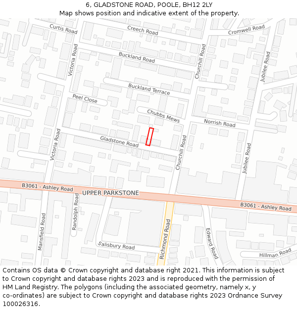 6, GLADSTONE ROAD, POOLE, BH12 2LY: Location map and indicative extent of plot