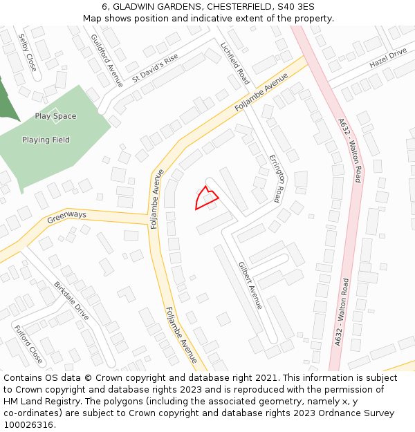 6, GLADWIN GARDENS, CHESTERFIELD, S40 3ES: Location map and indicative extent of plot