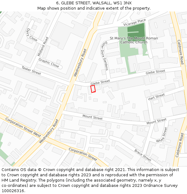 6, GLEBE STREET, WALSALL, WS1 3NX: Location map and indicative extent of plot