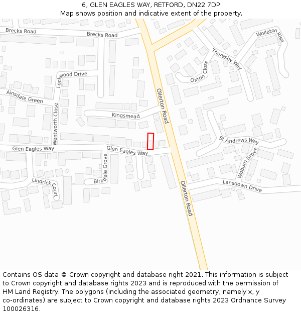 6, GLEN EAGLES WAY, RETFORD, DN22 7DP: Location map and indicative extent of plot