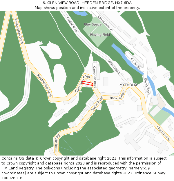 6, GLEN VIEW ROAD, HEBDEN BRIDGE, HX7 6DA: Location map and indicative extent of plot