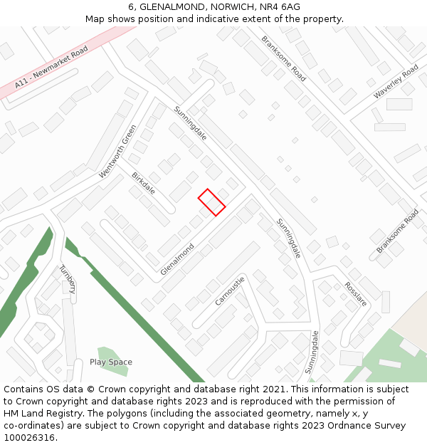 6, GLENALMOND, NORWICH, NR4 6AG: Location map and indicative extent of plot