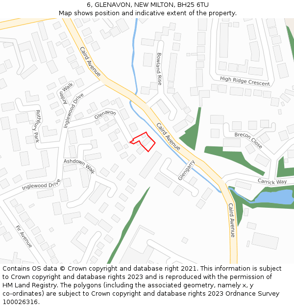 6, GLENAVON, NEW MILTON, BH25 6TU: Location map and indicative extent of plot