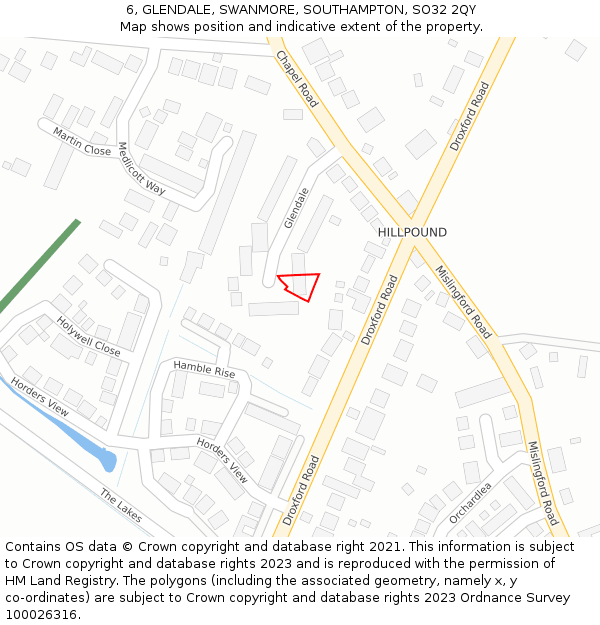 6, GLENDALE, SWANMORE, SOUTHAMPTON, SO32 2QY: Location map and indicative extent of plot